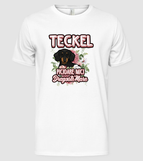 teckel : picioare mici dragoste mare model alb pe tricou