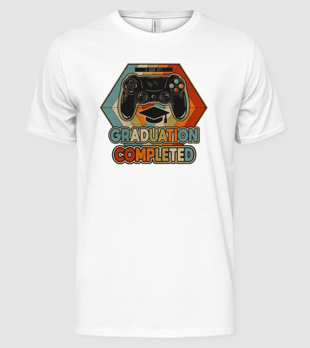 Graduatuion completed retro model alb pe tricou