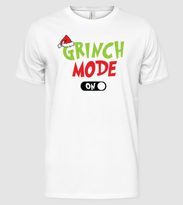 Grinch Mode model alb pe tricou