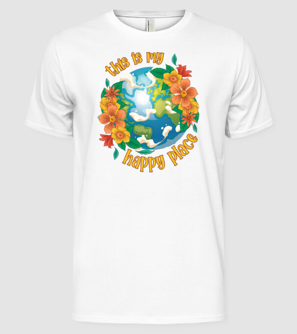 Happy Place model alb pe tricou