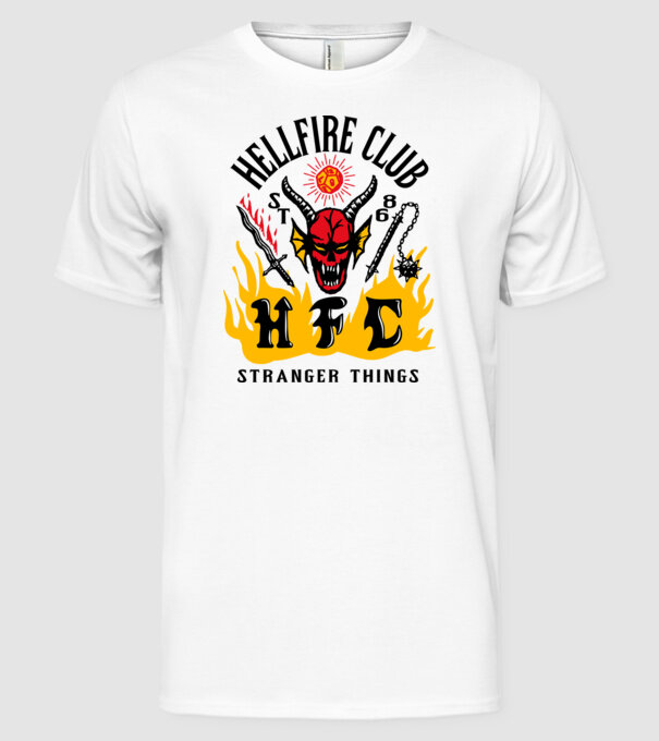 hellfire club 86 stranger things model alb pe tricou