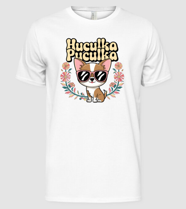 Huculka Puculka câine 1 model alb pe tricou