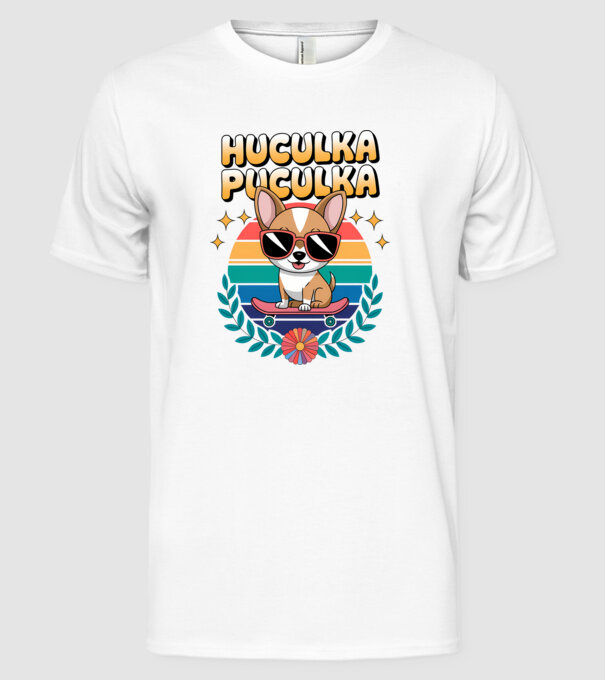Huculka Puculka Câine 2 model alb pe tricou