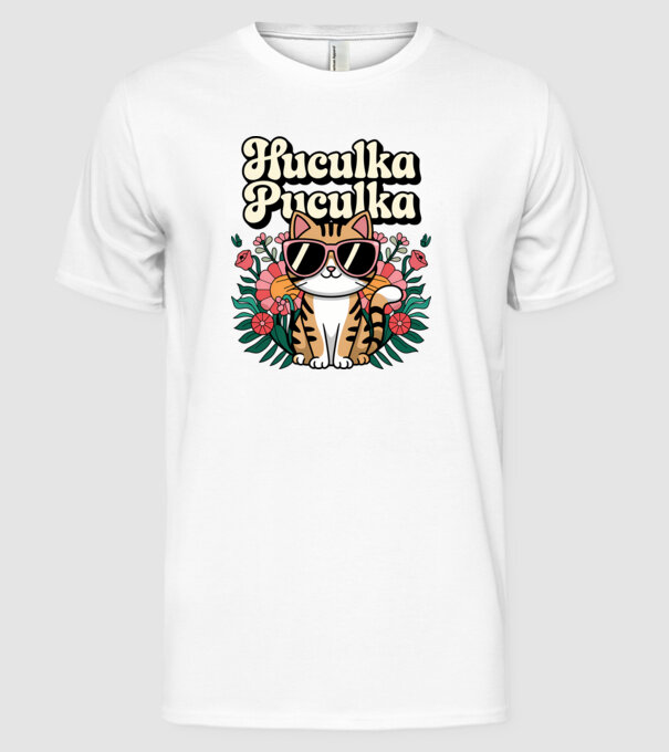 Huculka Puculka pisică 3 model alb pe tricou