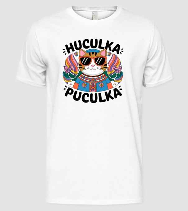 Huculka Puculka pisică 3 model alb pe tricou