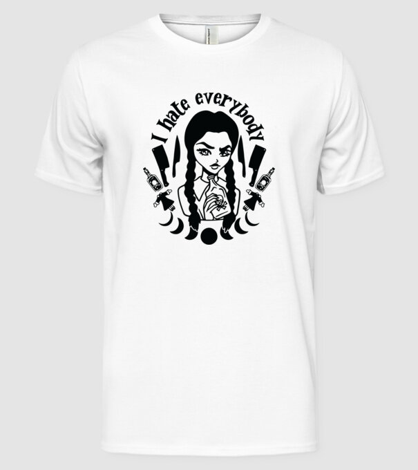 I hate everybody cartoon model alb pe tricou