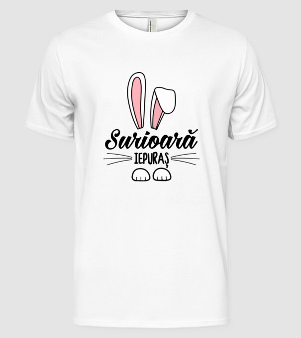 Iepuraș surioară model alb pe tricou