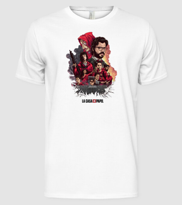la casa de papel poster theme model alb pe tricou