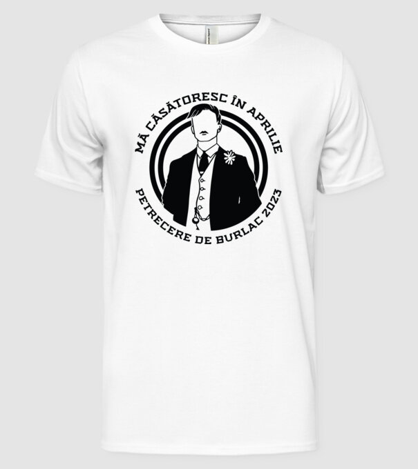 mă căsătoresc în aprilie - petrecere de burlac model alb pe tricou