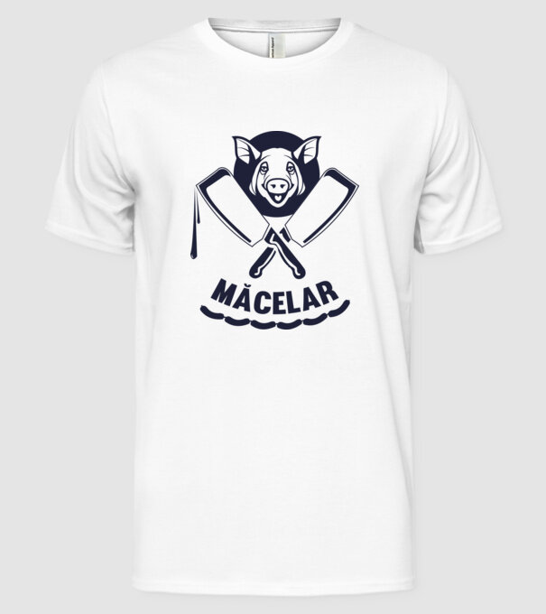 măcelar model alb pe tricou
