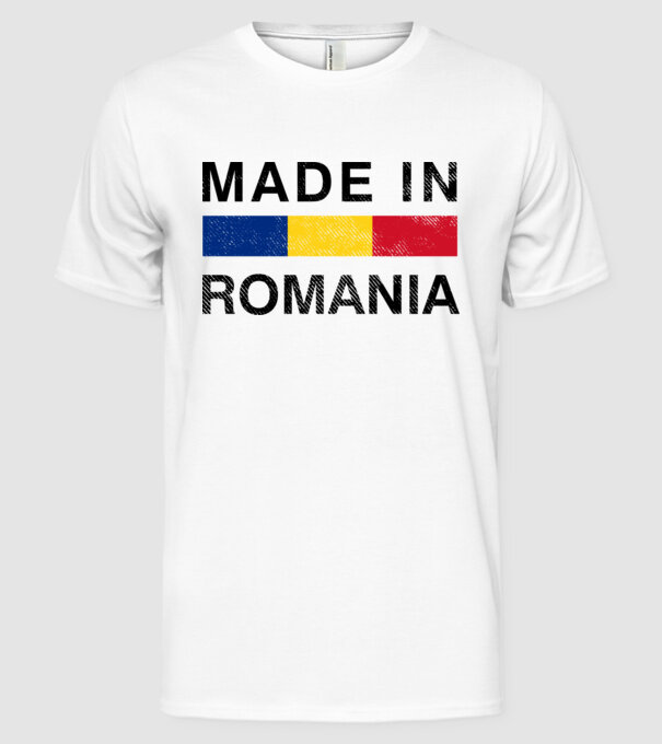 made in romania model alb pe tricou