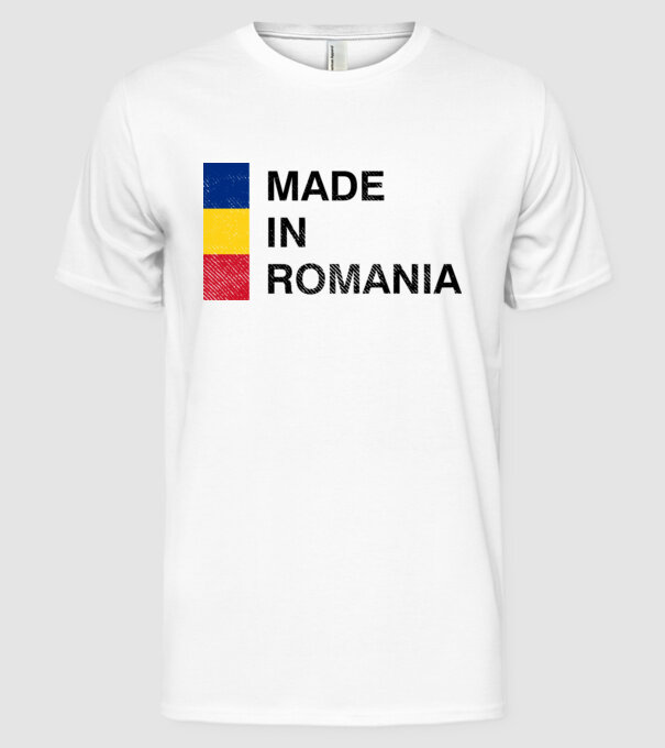 made in romania model alb pe tricou