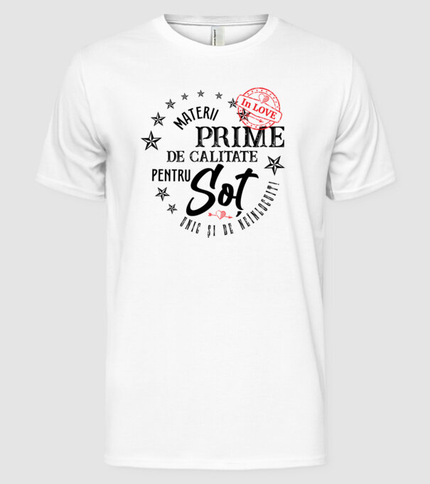 Materii prime de calitate pentru soț model alb pe tricou