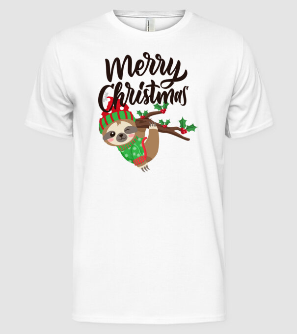 Merry christmas sloth model alb pe tricou