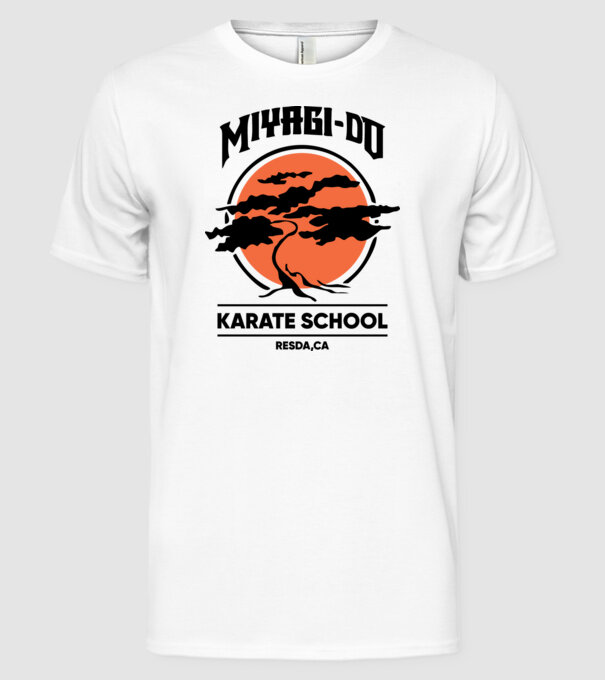 Miyagi-do karate school model alb pe tricou
