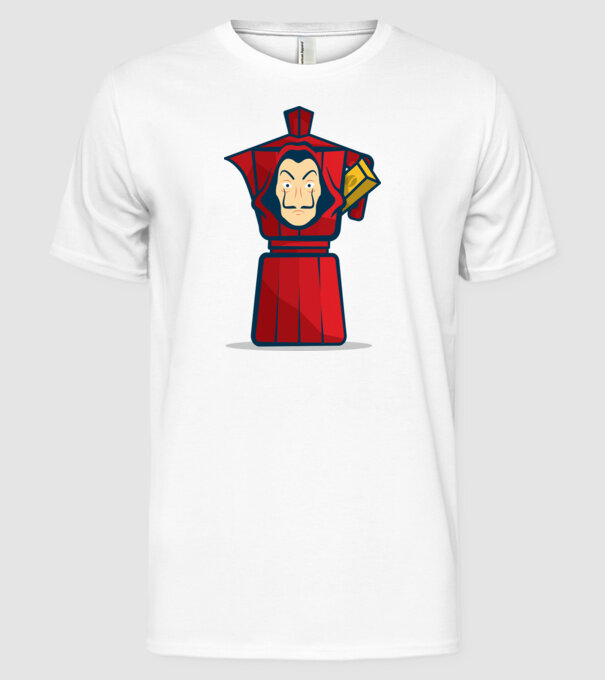 money heist coffee model alb pe tricou