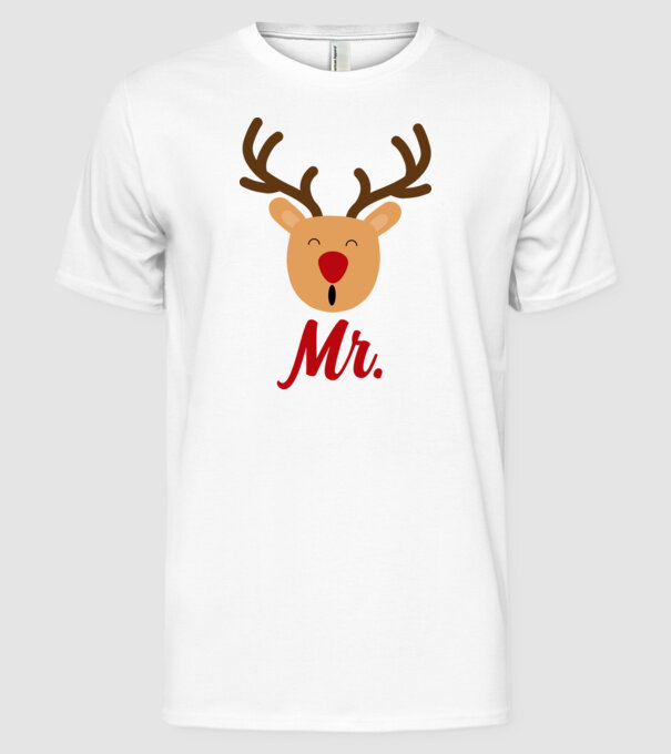 Mr. Reindeer Christmas couple model alb pe tricou
