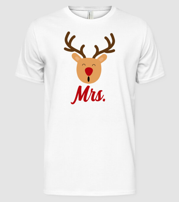 Mrs Reindeer christmas couple model alb pe tricou