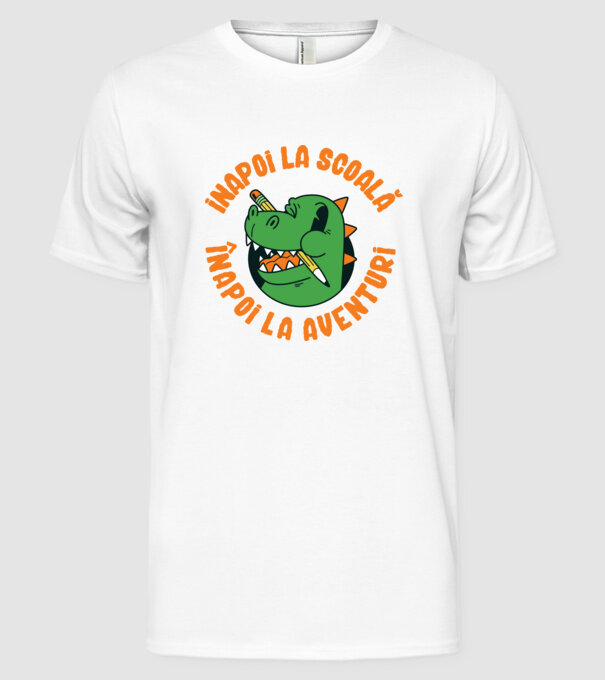 Înapoi la școală, înapoi la aventuri model alb pe tricou