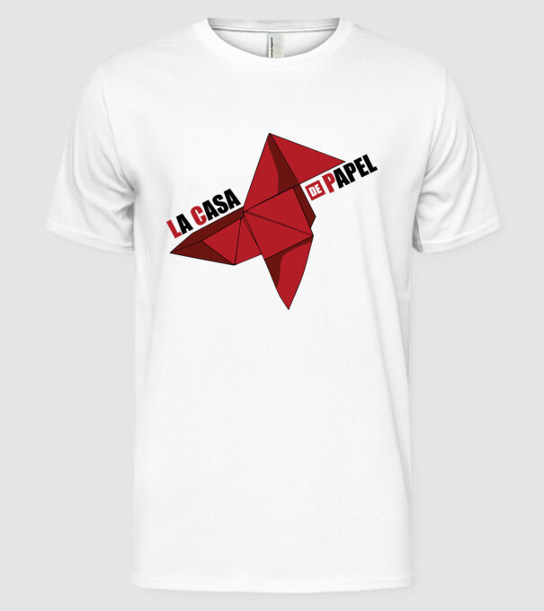 origami la casa de papel white model alb pe tricou