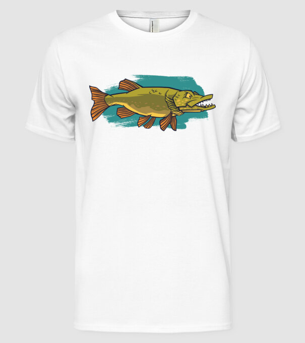 Pike model alb pe tricou