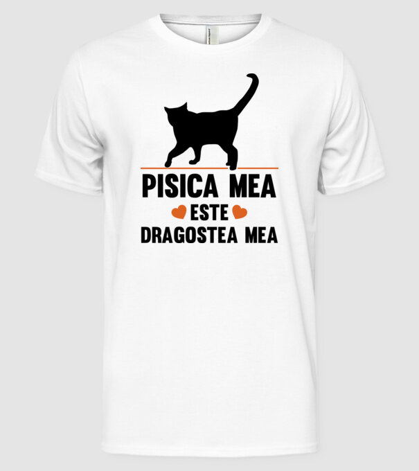 Pisica mea este dragostea mea model alb pe tricou