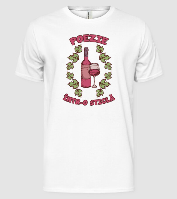 Poezie într-o sticlă model alb pe tricou