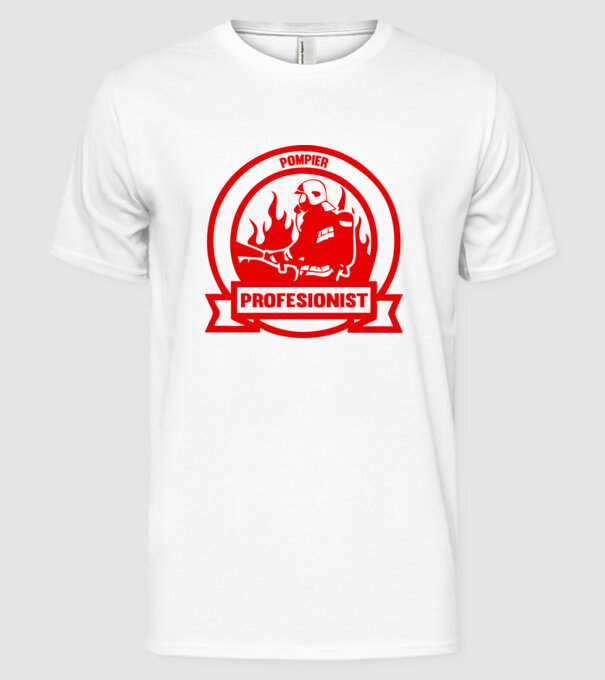 Pompier profesionist model alb pe tricou