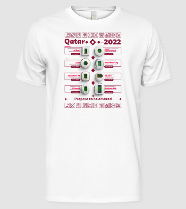Qatar 2022 Stadiums white model alb pe tricou
