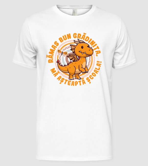 Rămas bun grădiniță, mă așteaptă școala! model alb pe tricou