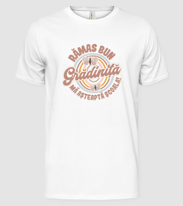 Rămas bun grădiniță, mă așteaptă școala! model alb pe tricou