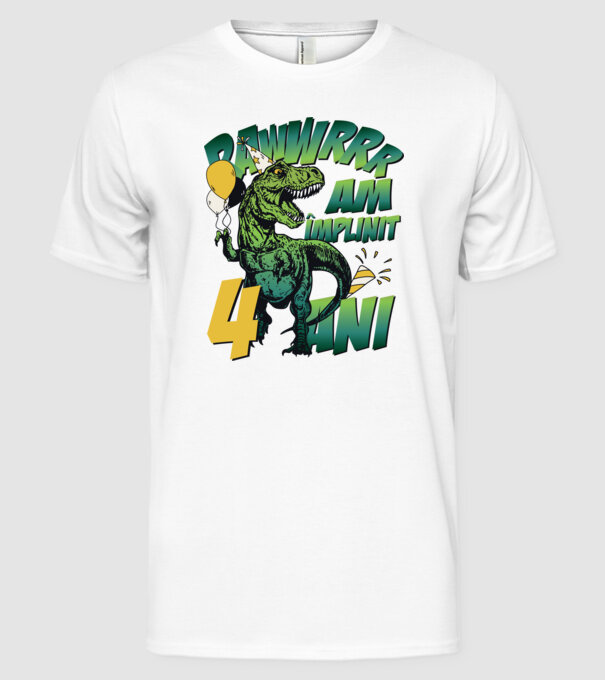 Rawr Am împlinit 4 ani model alb pe tricou