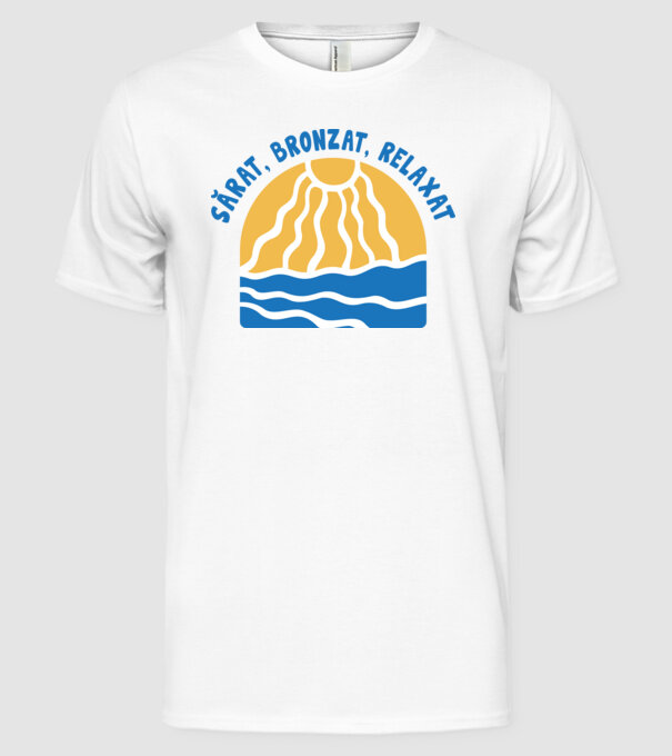 Sărat, bronzat, relaxat model alb pe tricou
