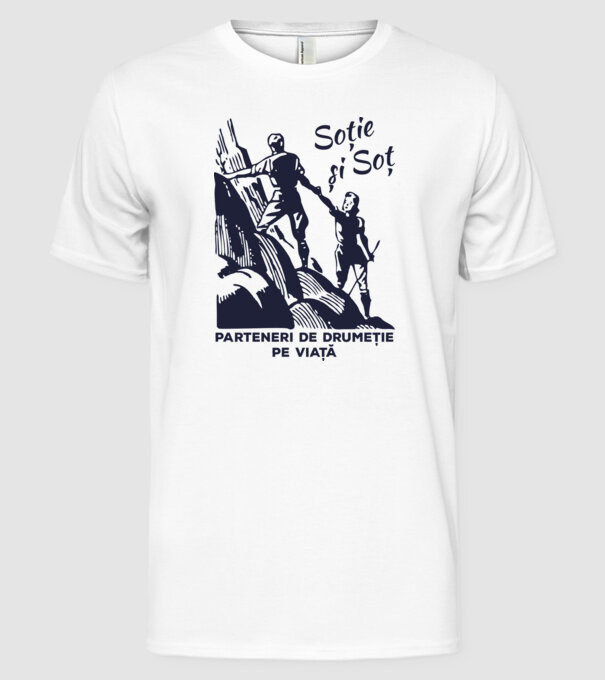 soție și soț - parteneri de drumeție pe viață model alb pe tricou