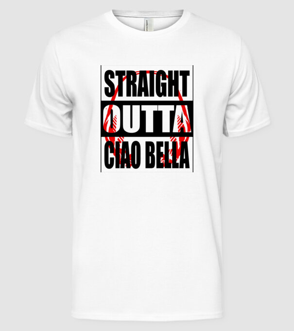 straight outta bella ciao model alb pe tricou