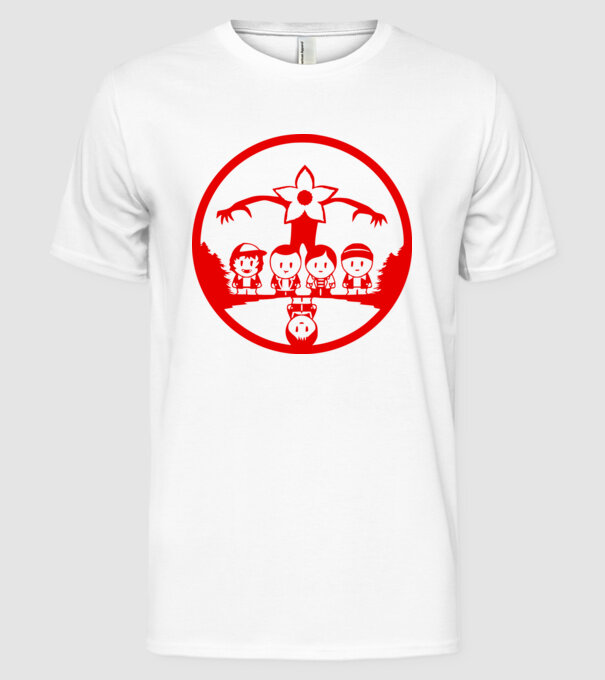 stranger things cartoon model alb pe tricou