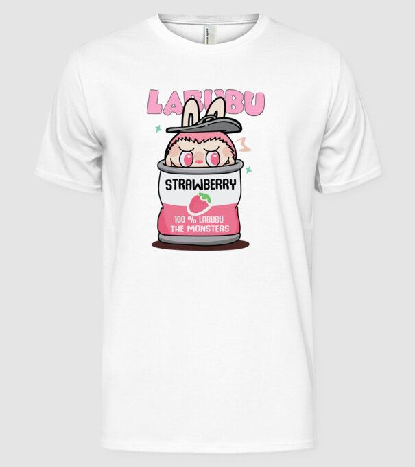 Strawberry Labubu model alb pe tricou