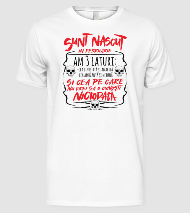 Sunt născut în februarie, am 3 laturi model alb pe tricou