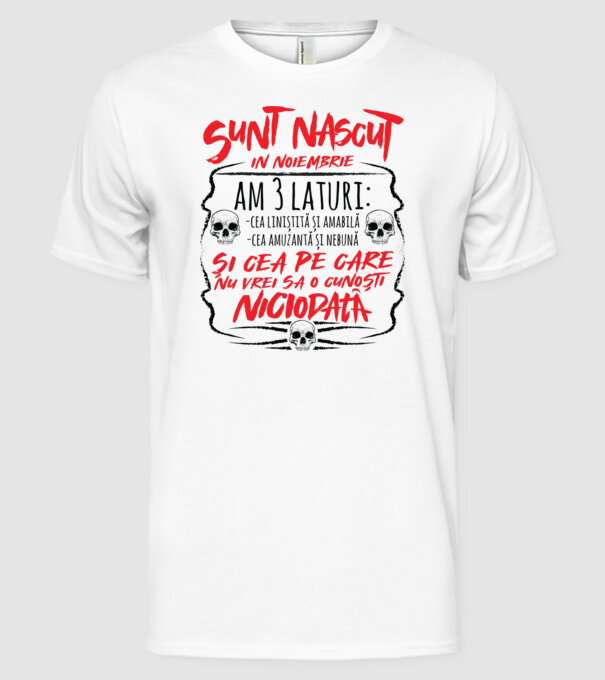 Sunt născut în noiembrie, am 3 laturi model alb pe tricou
