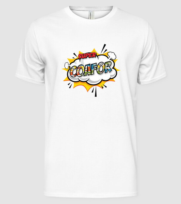Super Coafor model alb pe tricou