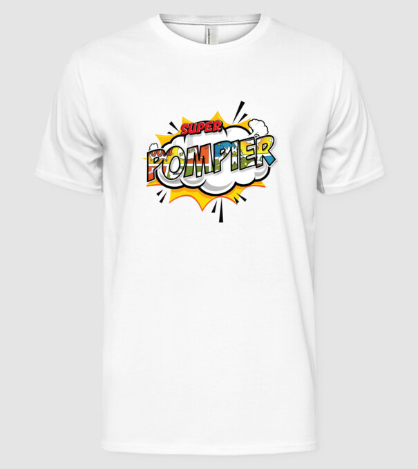 Super Pompier model alb pe tricou