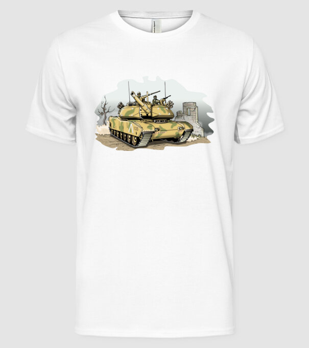 Tancuri model alb pe tricou