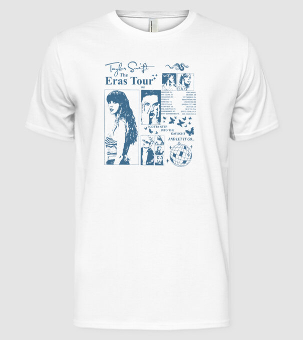 Taylor Swift ERAS print blue model alb pe tricou