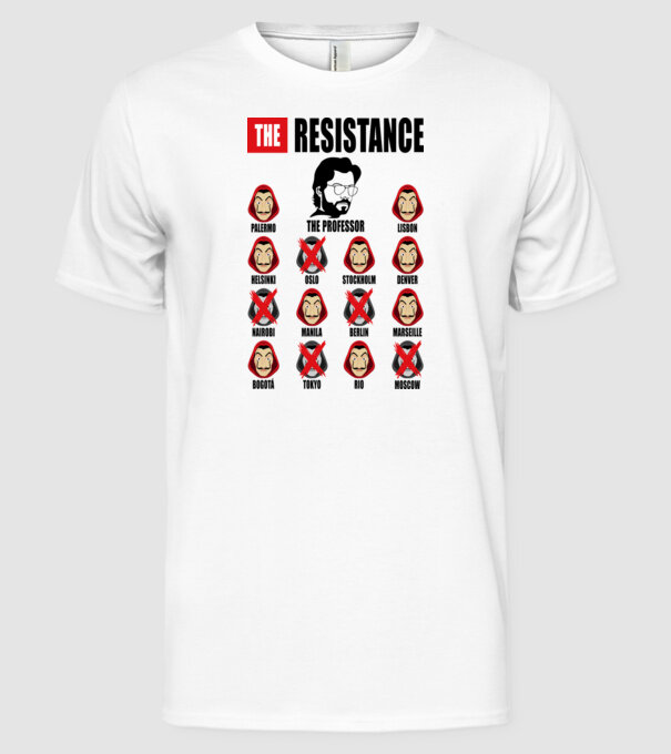 the resistance la casa de papel white model alb pe tricou