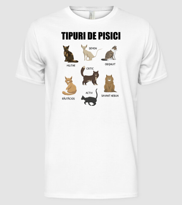 Tipuri de pisici model alb pe tricou