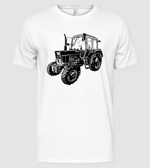 TRACTOR model alb pe tricou