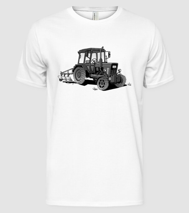 TRACTOR model alb pe tricou