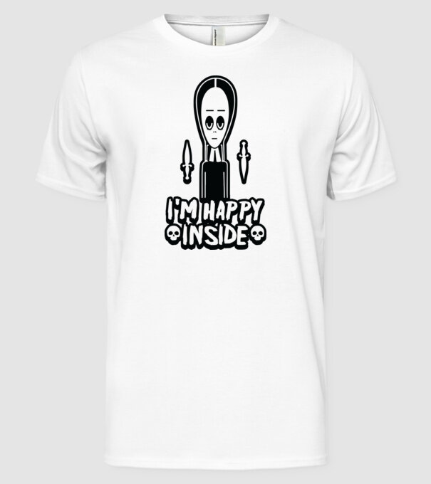 WEDNESDAY Happy inside model alb pe tricou