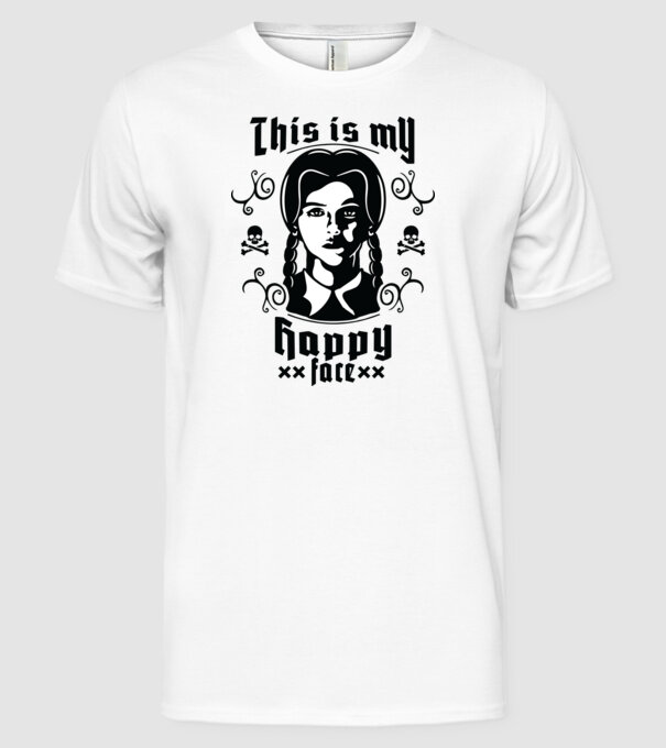WEDNESDAY This is my happy face model alb pe tricou