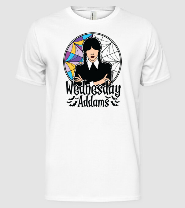 Wednesday Window colorful model alb pe tricou